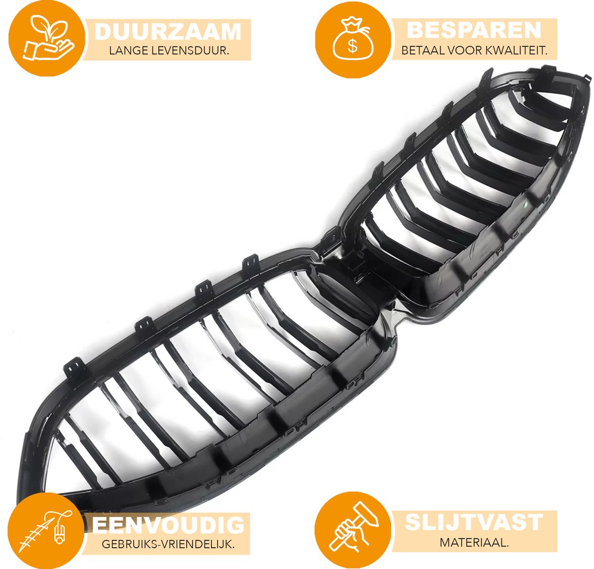 Voorbumper - Voor BMW 8-Serie G14/G15/G16 2023-2024 - Auto accessoires - Voorgrille - Gloss Zwart - Dual lats