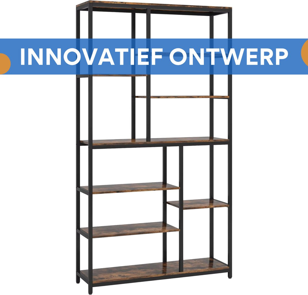 Boekenkast Varli - Bruin - Met 10 vakken - Vakkenkast - Boekenrek - Opbergrek - Voor Kantoor, Woonkamer of Slaapkamer