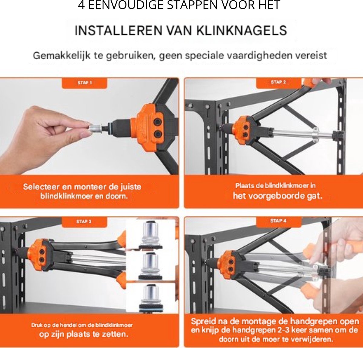 Klinknagel PRO - Moer Set - Popnagel Gereedschapset - 70 Stuks - Met Koffer - Oranje