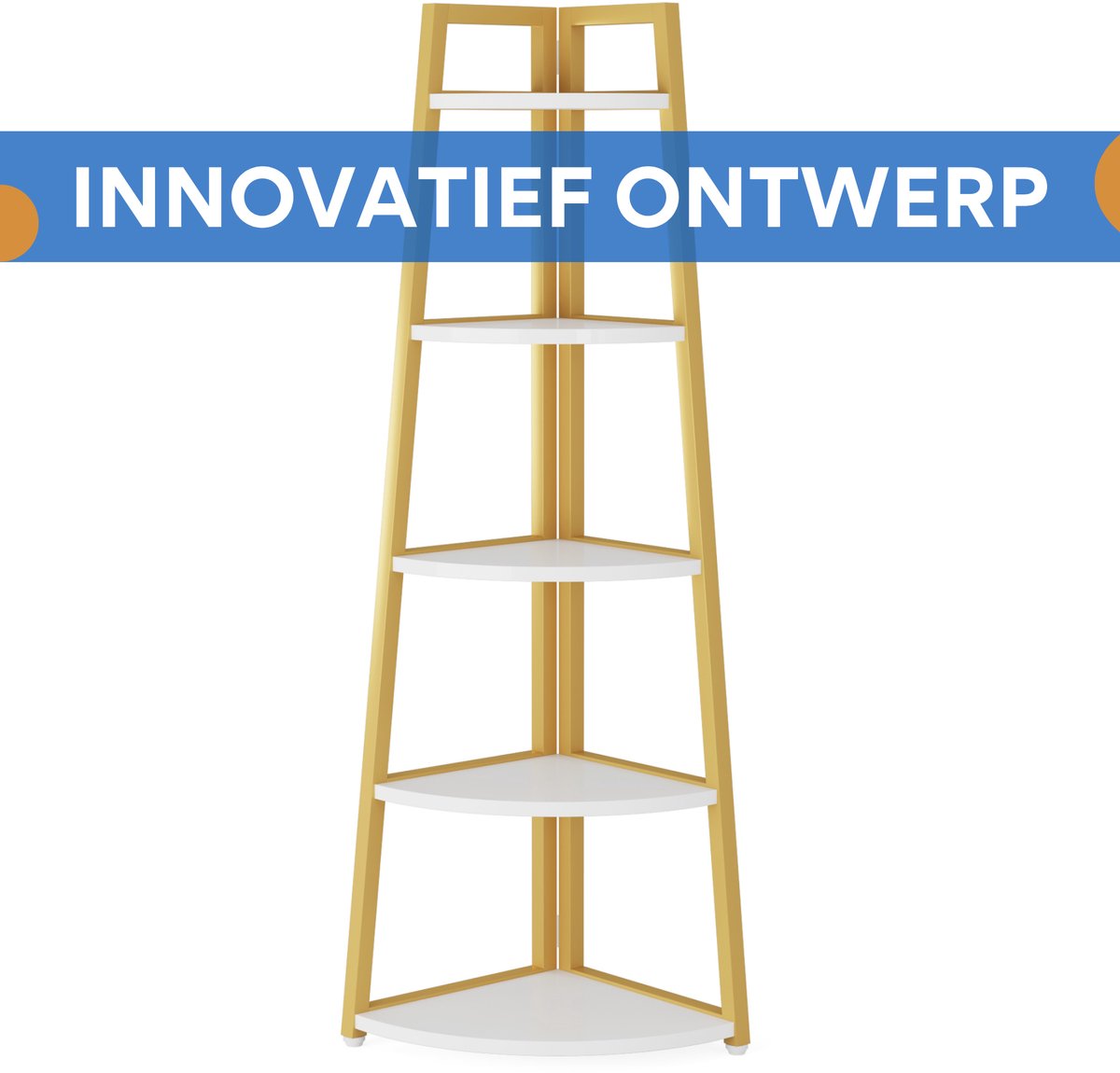 Hoekkast Quinoro - Vakkenkast 180cm - Boekenrek Hoekmeubel - Opbergrek 5 Lagen - Geel