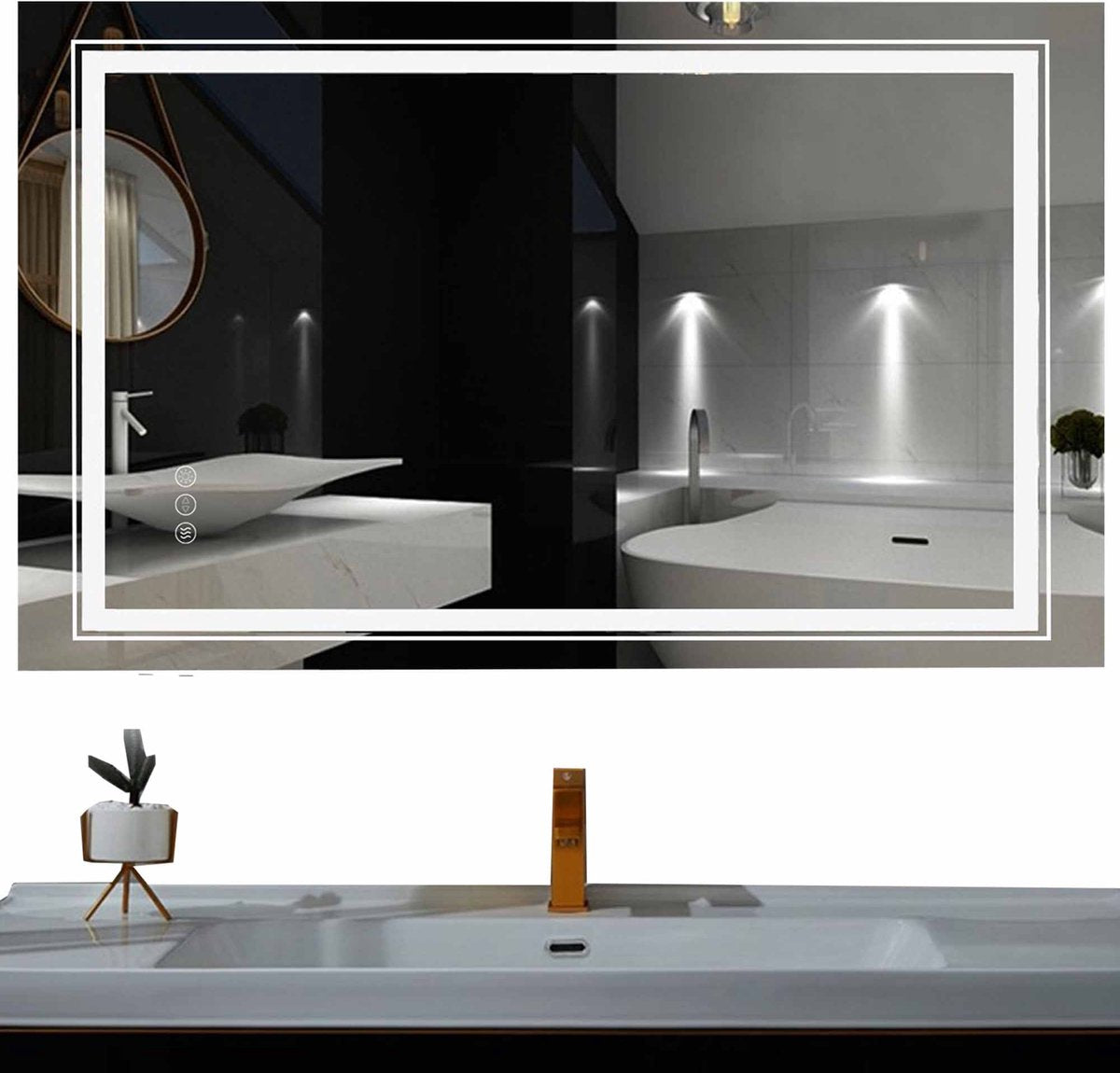 Happyment® Badkamerspiegel met verlichting - Touchscreen - 3 LED standen - Dimbaar - Rechthoek of horizontaal - Anti-condens