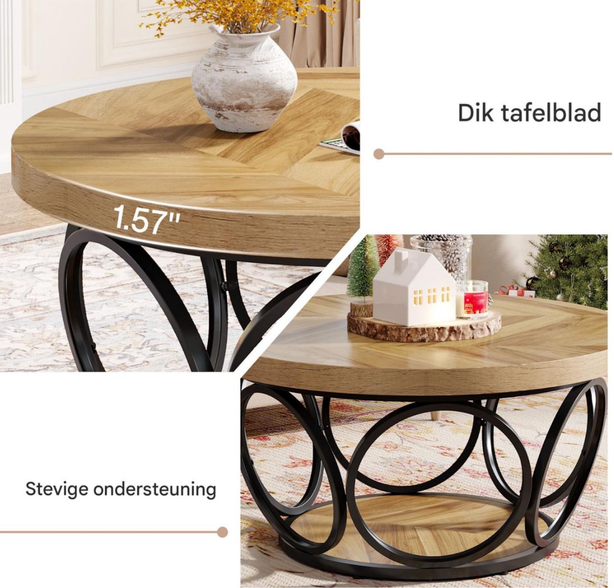 Salontafel Vitin - Rond - Modern - Voor woonkamer - Bijzettafel - 95cm - Bruin