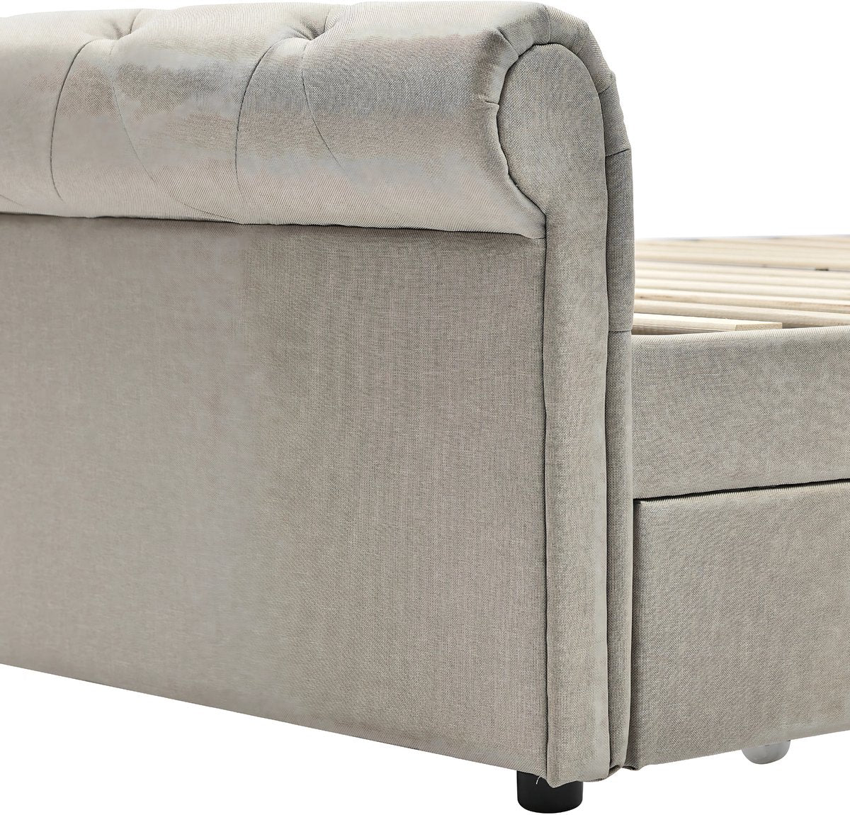 Bed - Tweepersoonsbedden - Tweepersoonsbed - Twijfelaar - Voor Slaapkamer - Functioneel Tweepersoonsbed met Chesterfield Hoofdeinde & 4 Laden - Inclusief Matras - 140x200cm