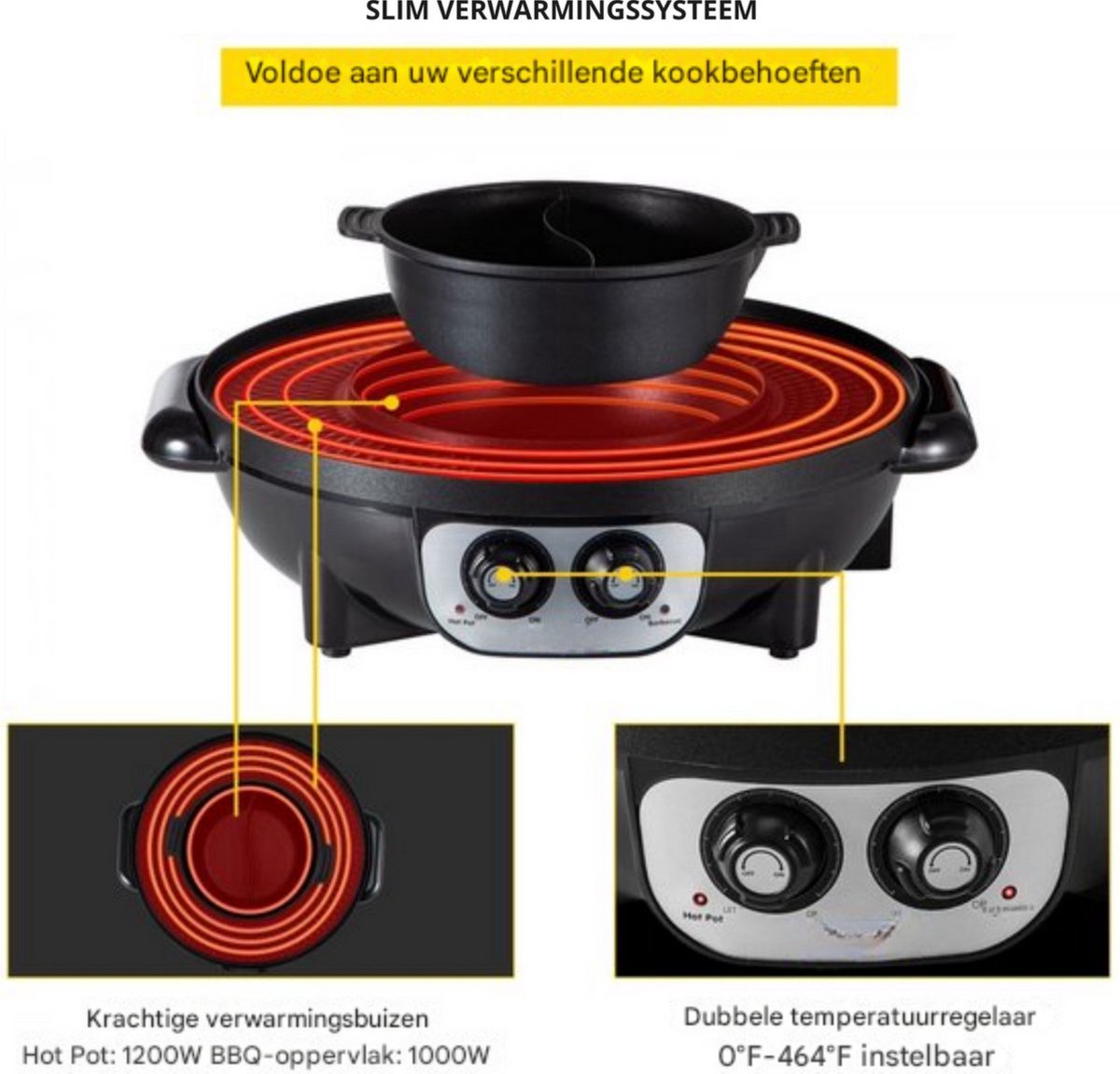 Grillplaat 2 in 1 - Elektrisch - Bakplaat - BBQ - Hot Pot - Multifunctioneel - Aluminium & Gehard Glas