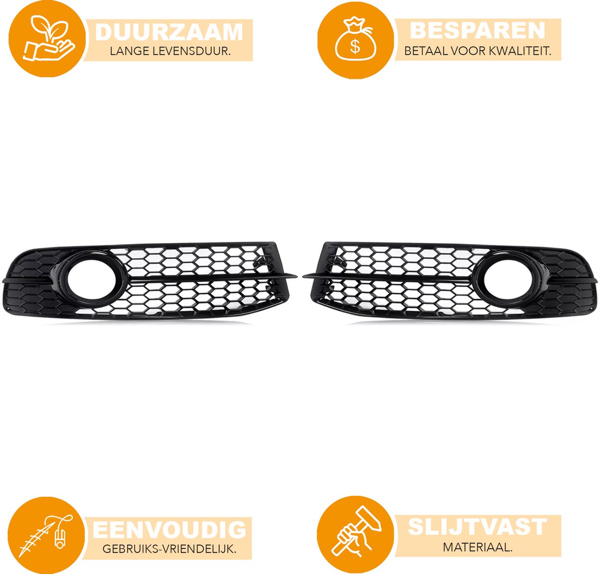 Voorbumper - Voor Audi A6 C6 S-Line 2009-2012 - Auto accessoires - Mistlichtgrille - Honingraat stijl - Gloss Zwart