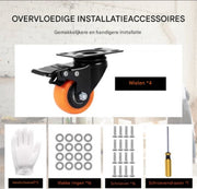 Set van 4 Zwenkwielen - Professioneel - 18CM hoog - Dubbele vergrendeling - PVC - Inclusief montagemateriaal
