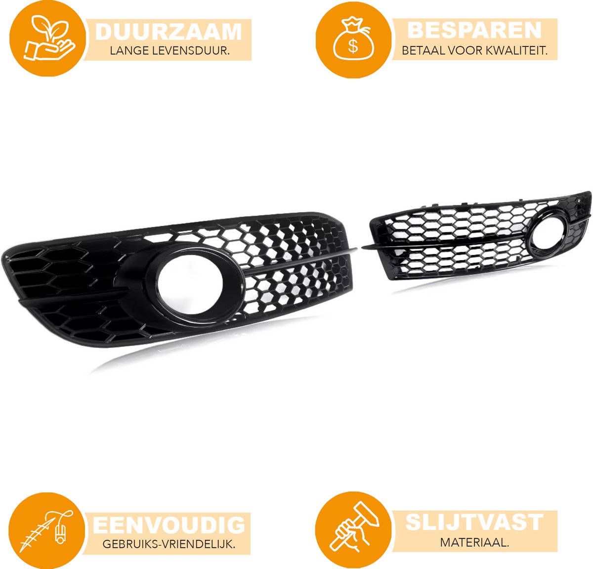 Voorbumper - Voor Audi A6 C6 S-Line 2009-2012 - Auto accessoires - Mistlichtgrille - Honingraat - Gloss Zwart
