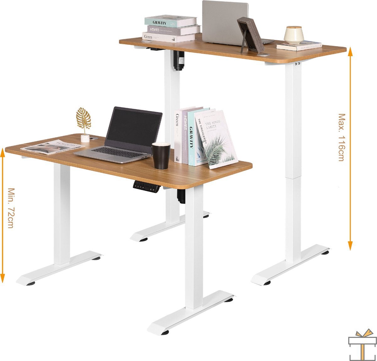 Sta of Zit Bureau - Elektrisch - In hoogte verstelbaar 72-116 cm - Bruin