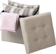 Happyment Poef Creme - Met opbergruimte - Opbergbank Poef - Voetenbank - Opbergbox hocker - Zitkist met deskel - Stof - 50x35x45cm