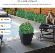 Kunstbuxusballen - Kunstplant - Decoratieplant - Set van 2 - Ø40,6 cm - Incl. Vlinders & Bladeren - Voor Binnen & Buiten & Decoratie