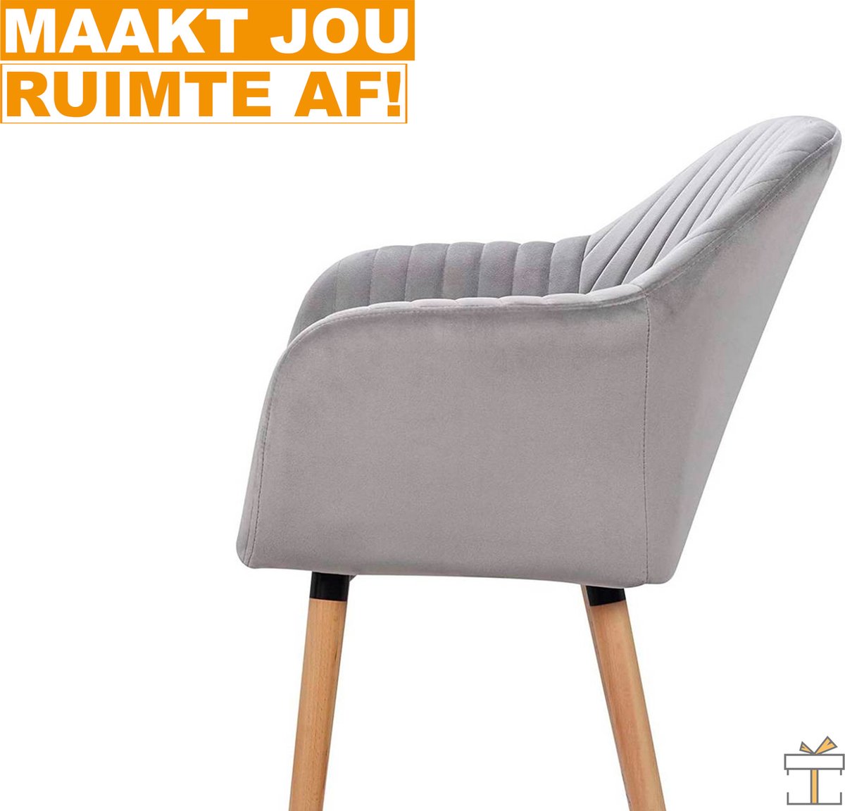 Happyment Eetkamerstoelen Lichtgrijs Deluxe - Set van 4 - Woonkamerstoelen met rugleuning - Keukenstoelen - Fauteuil - Kuipstoel - Fluweel