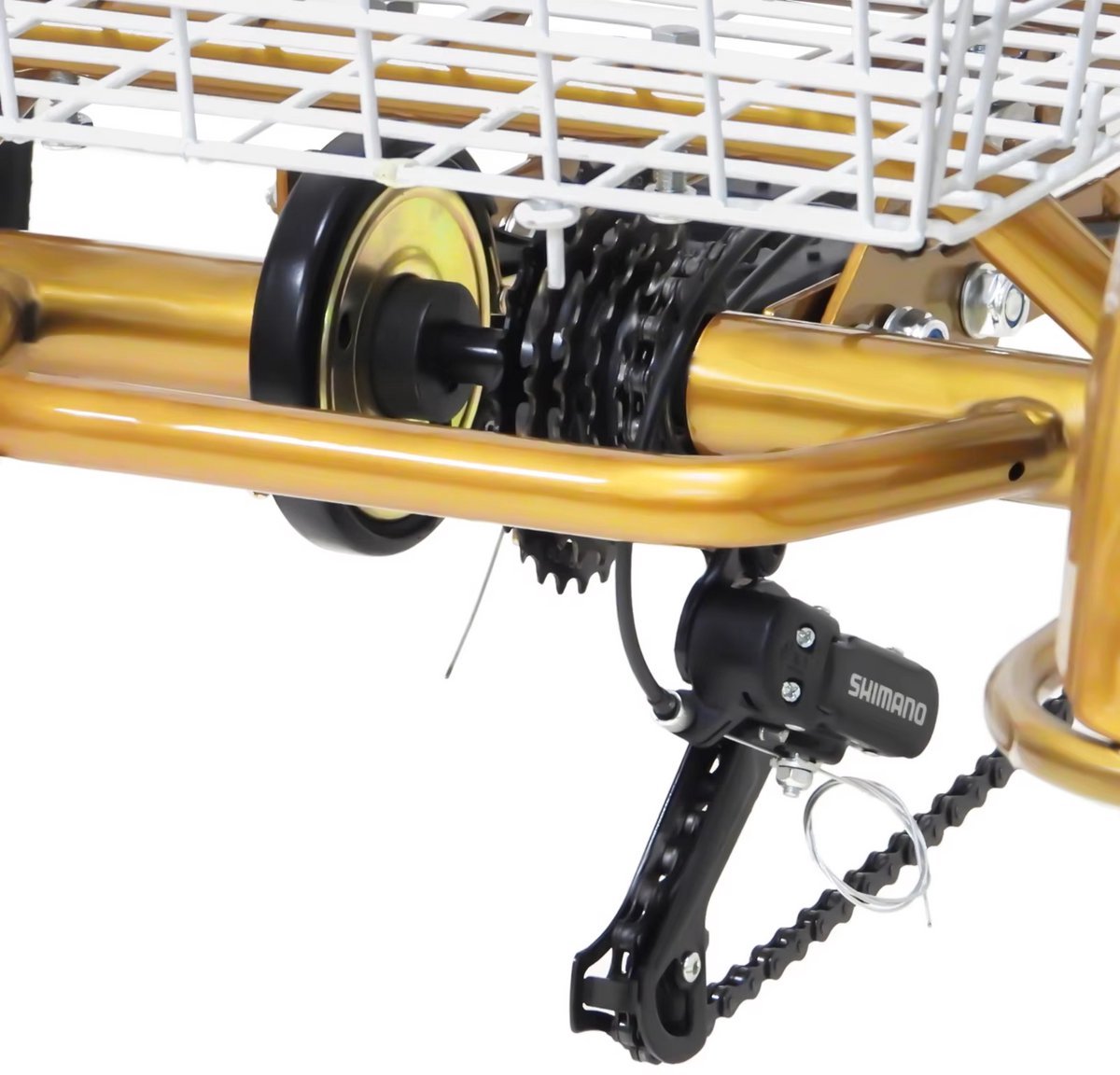 Driewieler Vortex 6 versnellingen - Fiets voor volwassenen en senioren - 24 Inch - Opvouwbare Trike - Met mand - Voorrem - Goud