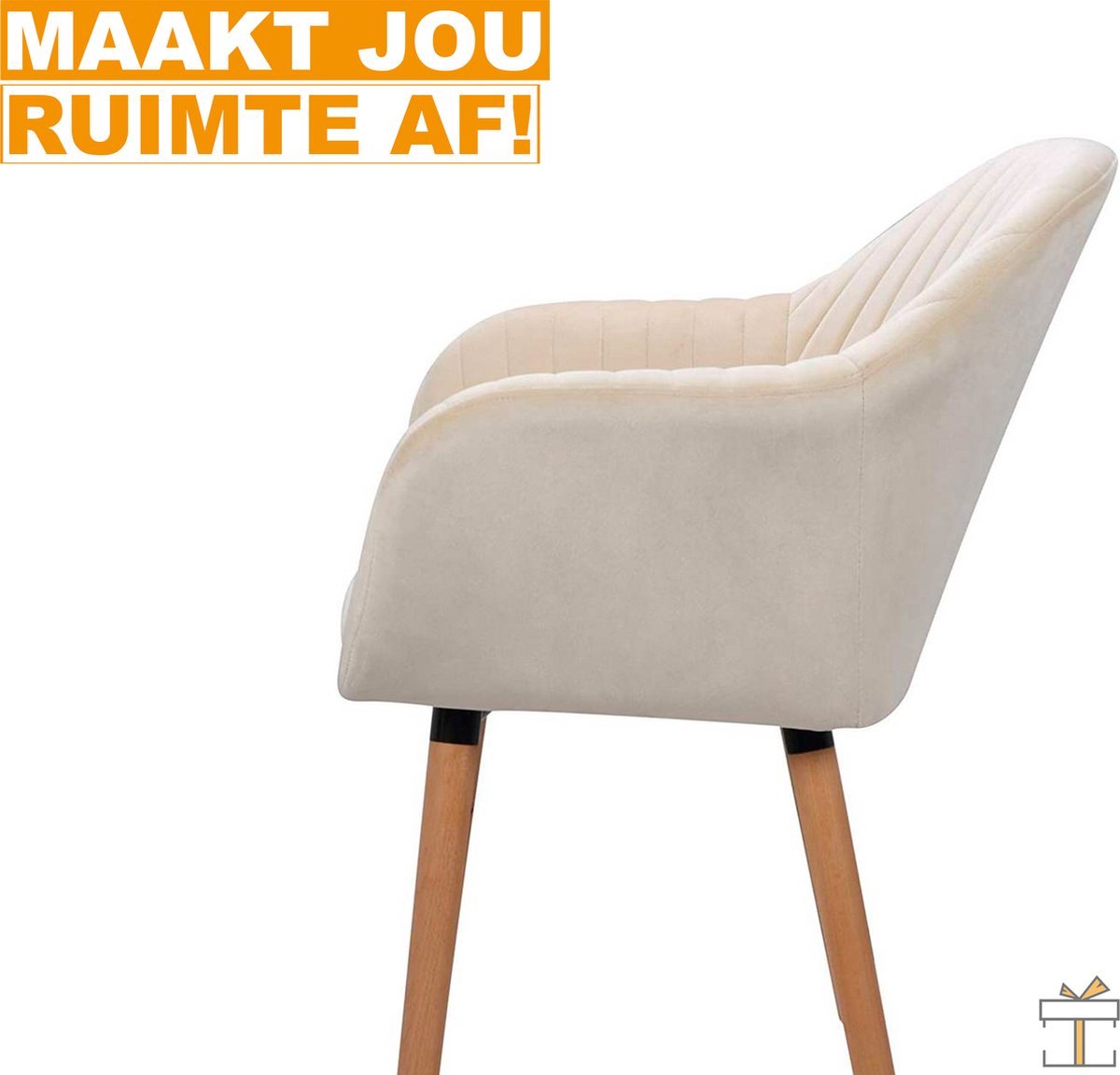 Eetkamerstoelen - Creme Fluweel - Rugleuning - Set van 4 - Kuipstoel