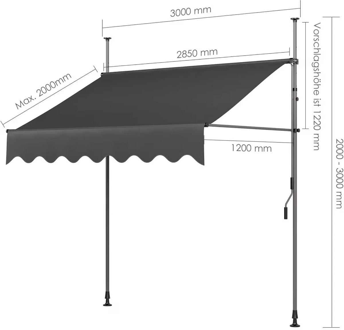 Zonneluifel - 350cm - Ook als balkonluifel - Terras - Knikarmscherm zonnescherm - Uitschuifbaar - PU Coating - In Hoogte Verstelbaar
