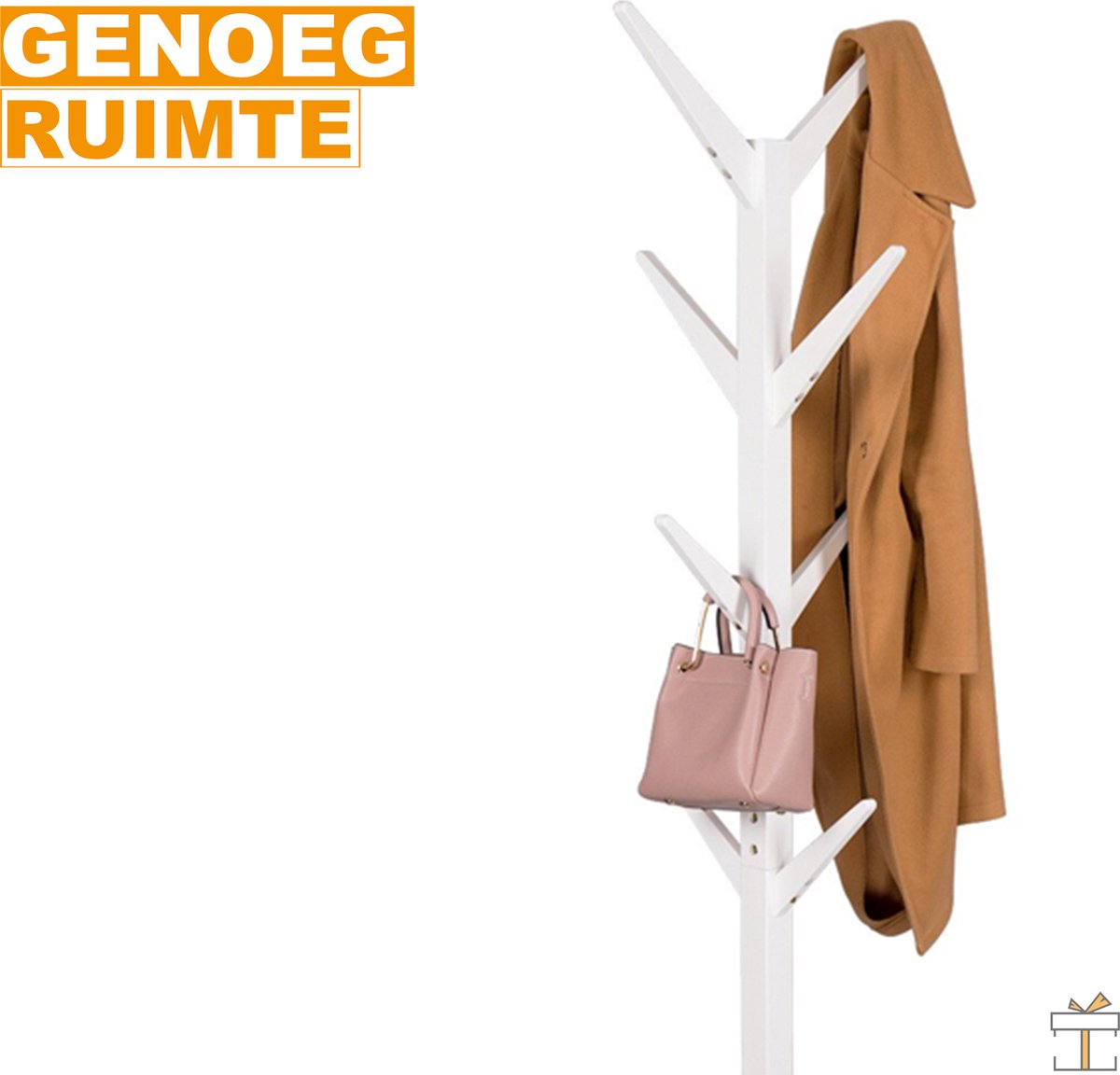 Happyment® Kapstok staand - 8 haken - Premium look - Staande kapstok Massief hout - 43x43x180CM - Black friday - Kerstcadeau