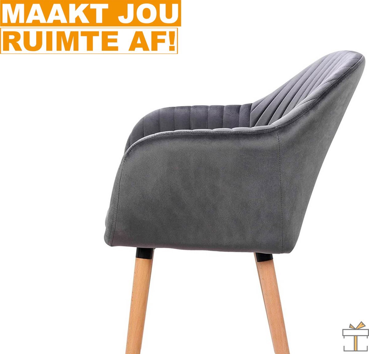 Eetkamerstoelen - Grijs - Velvet - Kuipstoelen - Set van 4 - Met rugleuning