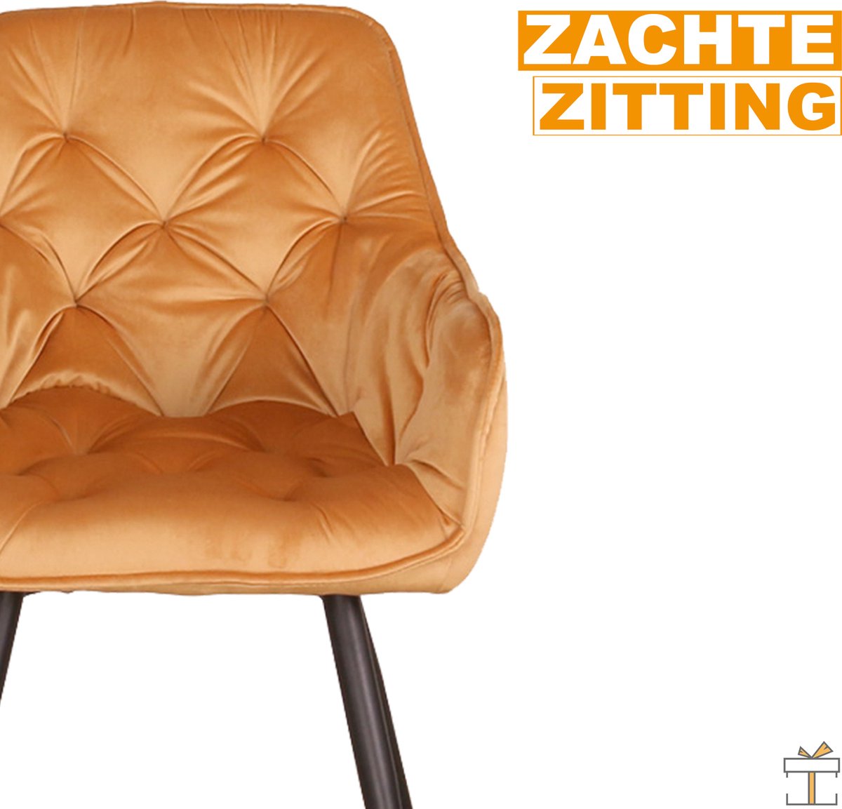 Happyment Eetkamerstoelen Fluweel - Oranje - Woonkamerstoelen - Fauteuil - Keukenstoelen - Kuipstoel - Set van 2
