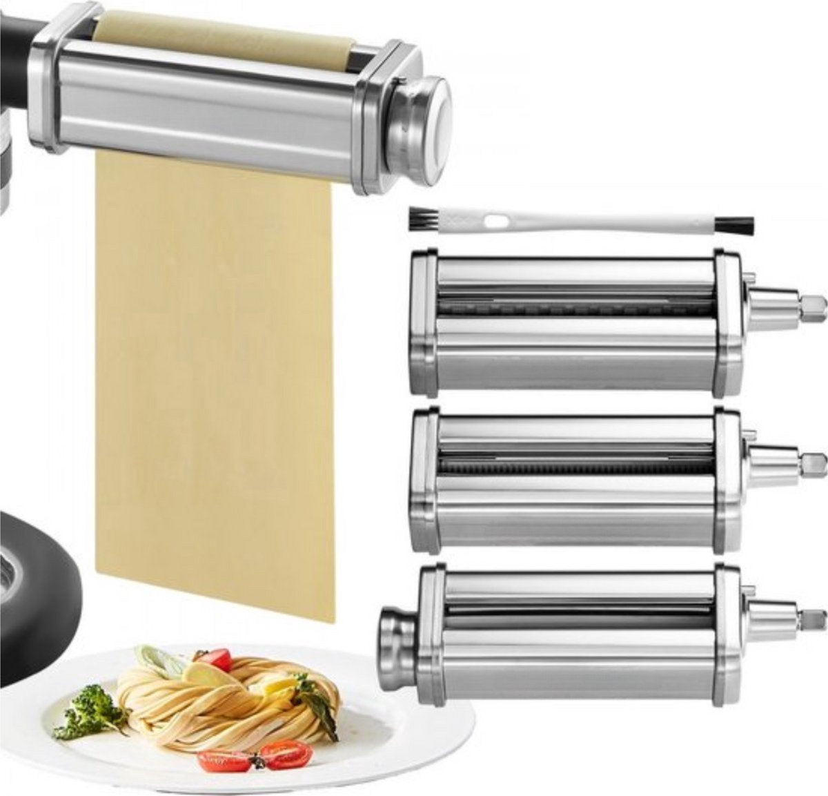 Pastamachines Set - Pastamaker - 3-Delig RVS - Met Reinigingsborstel - Voor Spaghetti