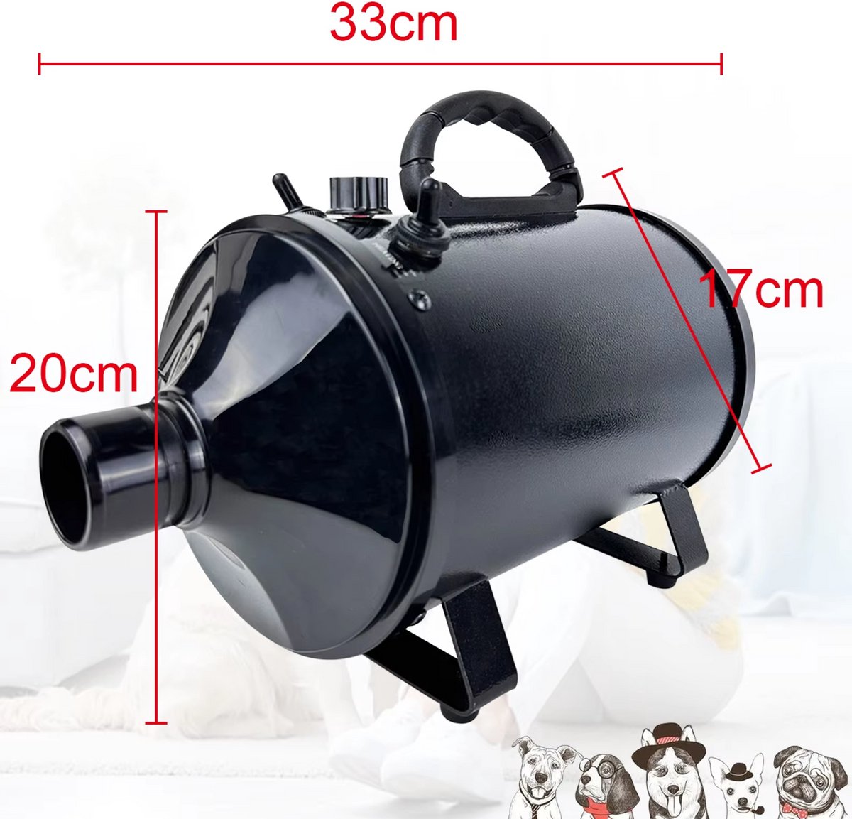 Professionele Haardroger 2800W - Voor Hond & Kat - Krachtige Bontblazer - Variabele Snelheid - 3 Nozzles - Sneldrogend