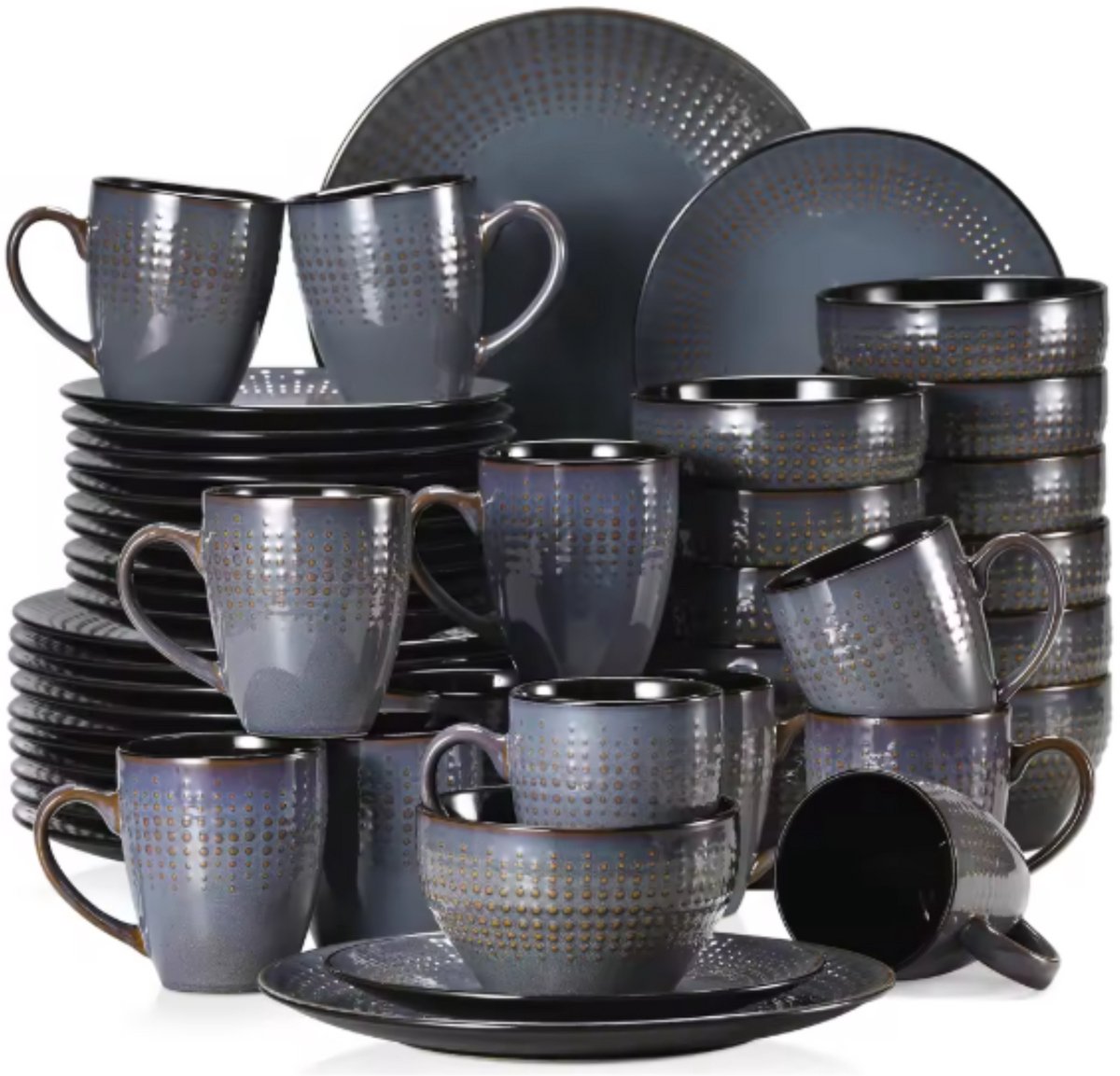 Vittoria Serviesset - 48 delig - 12 persoons - Donkergrijs - Dinerborden - Bordenset - Diepe borden - Ontbijtborden - Servies - Keukenservies