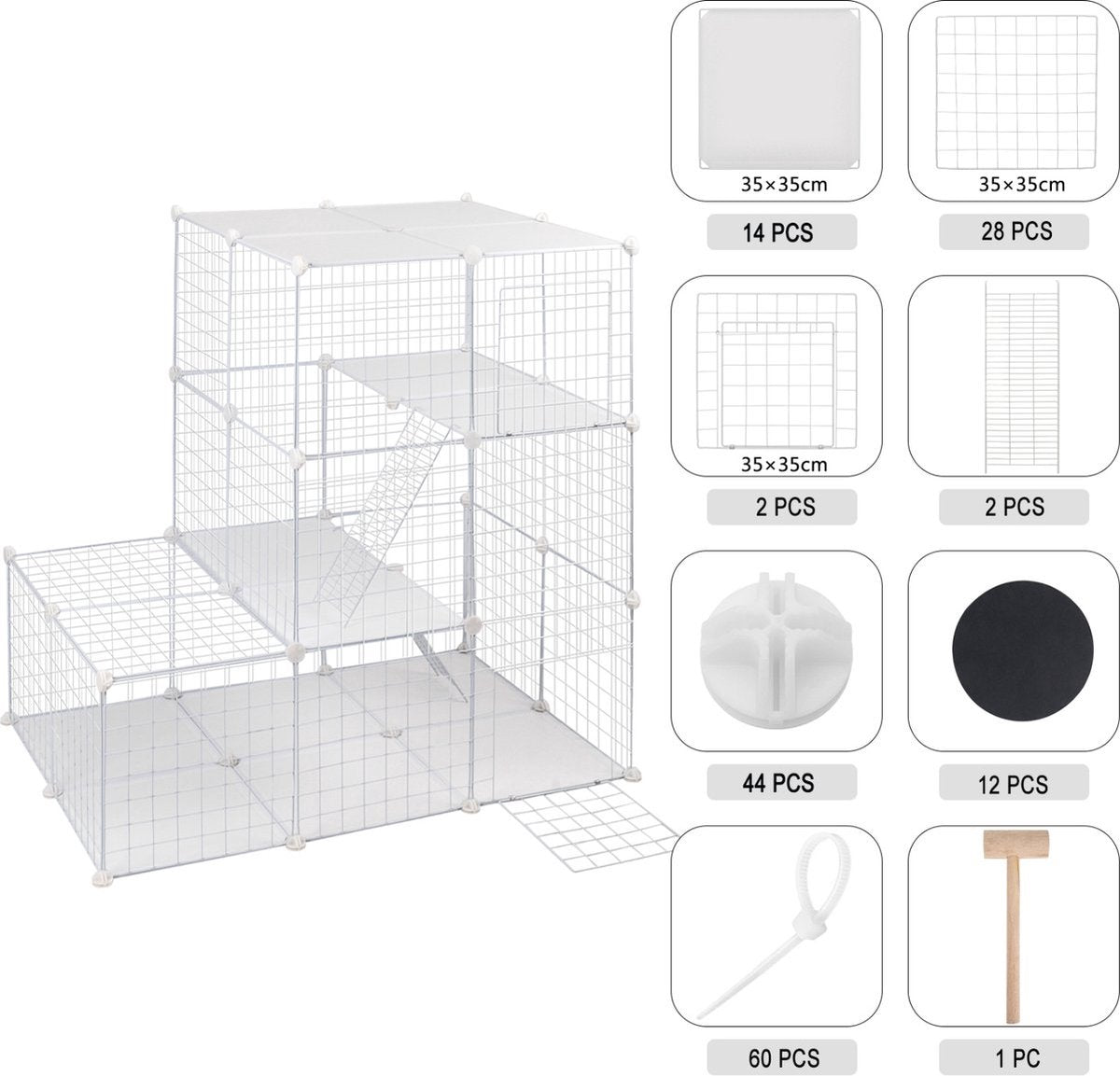 Bolt Edge Dierenren - Wit - Verstelbaar - Voor binnen - Katten, konijnen en puppy's - 75x110x110cm