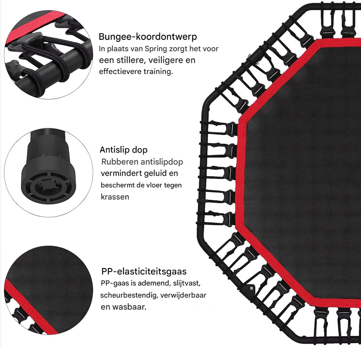 Fitness trampoline - Voor volwassenen - 127cm springoppervlak - Zwart - Opvouwbaar - in hoogte verstelbare handgreep - Spring trampoline voor binnen en buiten