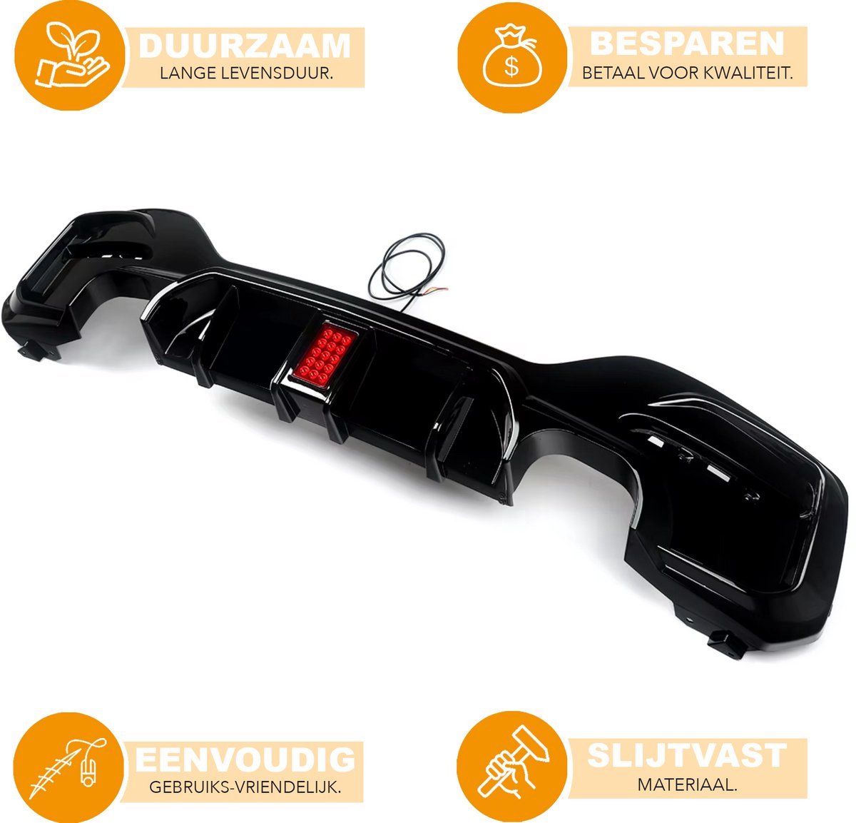 Diffuser LEDline - Achterlip Diffuser Spoiler - Voor BMW 1 Serie F20/F21 M135i/M140i (2015-2018) - Met Remlicht - Glanzend Zwart - Auto accessoires