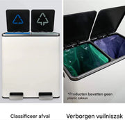Pedaalemmer 2 vakken - 60L - Prullenbak - Afvalscheiding - RVS - Softclose - Anti-slip - Wit