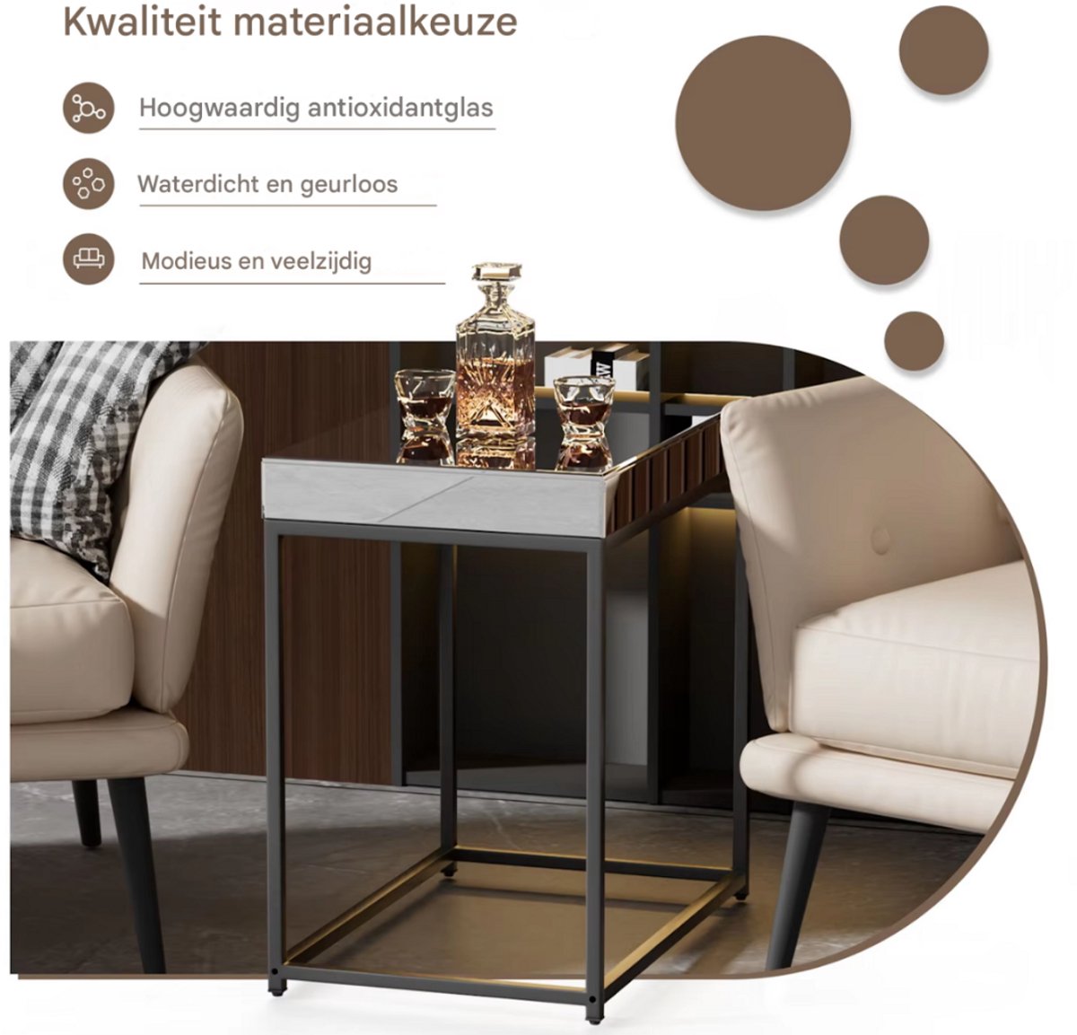 Bijzettafel deluxe - Nachtkastje - Voor Slaapkamer & Woonkamer - Spiegelend blad