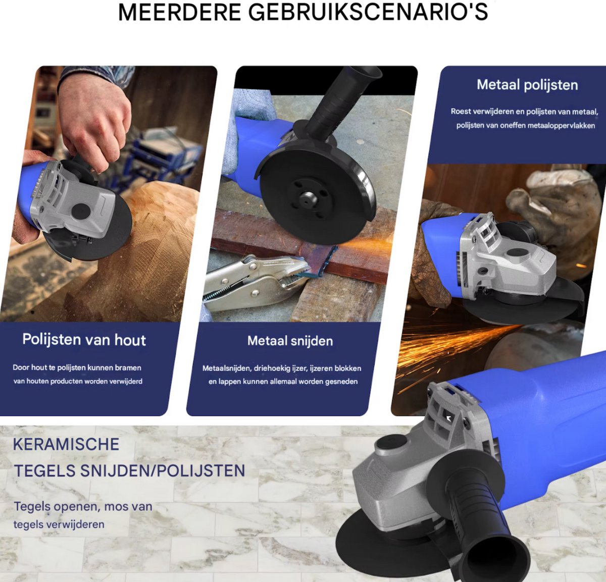 Professionele Snoer Slijper Zyren - 900W Hoek Slijper voor Snijden, Schuren en Polijsten - 12000RPM Snelheid met 115mm Schijf