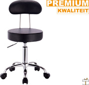 Happyment® Ergonomische kruk met rugleuning - Hoogte Verstelbaar - Op wielen - Bureaustoel, Zadelkruk, Werkkruk - Zwart - Black friday