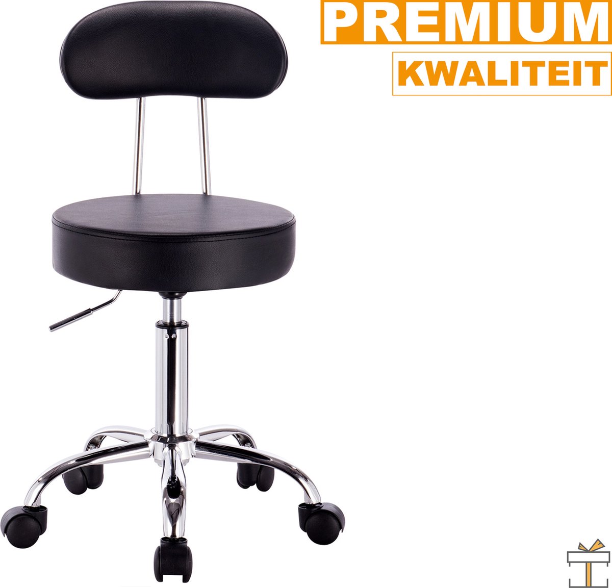 Happyment® Ergonomische kruk met rugleuning - Hoogte Verstelbaar - Op wielen - Bureaustoel, Zadelkruk, Werkkruk - Zwart - Black friday