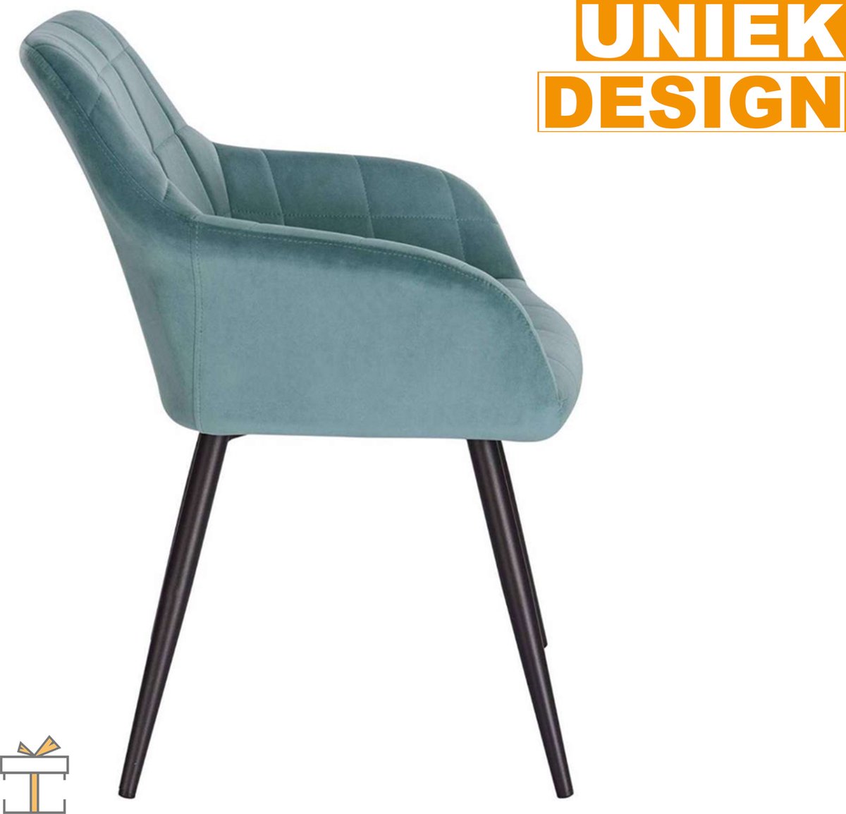 Happyment Luxe Eetkamerstoelen - Velvet Turqoise - Fauteuils met armleuning - Woonkamerstoelen - Keukenstoelen - Kuipstoel - Set van 1