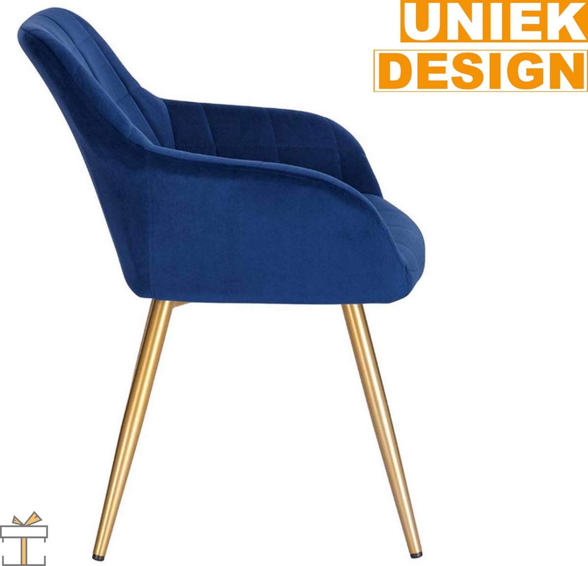 Happyment Luxe Eetkamerstoelen - Velvet Blauw/goud - Fauteuils met armleuning - Woonkamerstoelen - Keukenstoelen - Kuipstoel - Set van 1