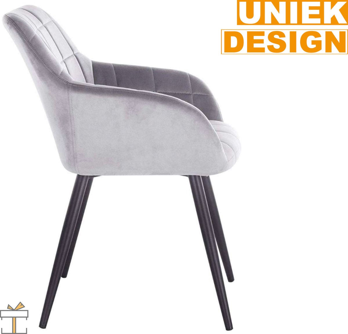Happyment Luxe Eetkamerstoelen - Velvet Grijs - Fauteuils met armleuning - Woonkamerstoelen - Keukenstoelen - Kuipstoel - Set van 1