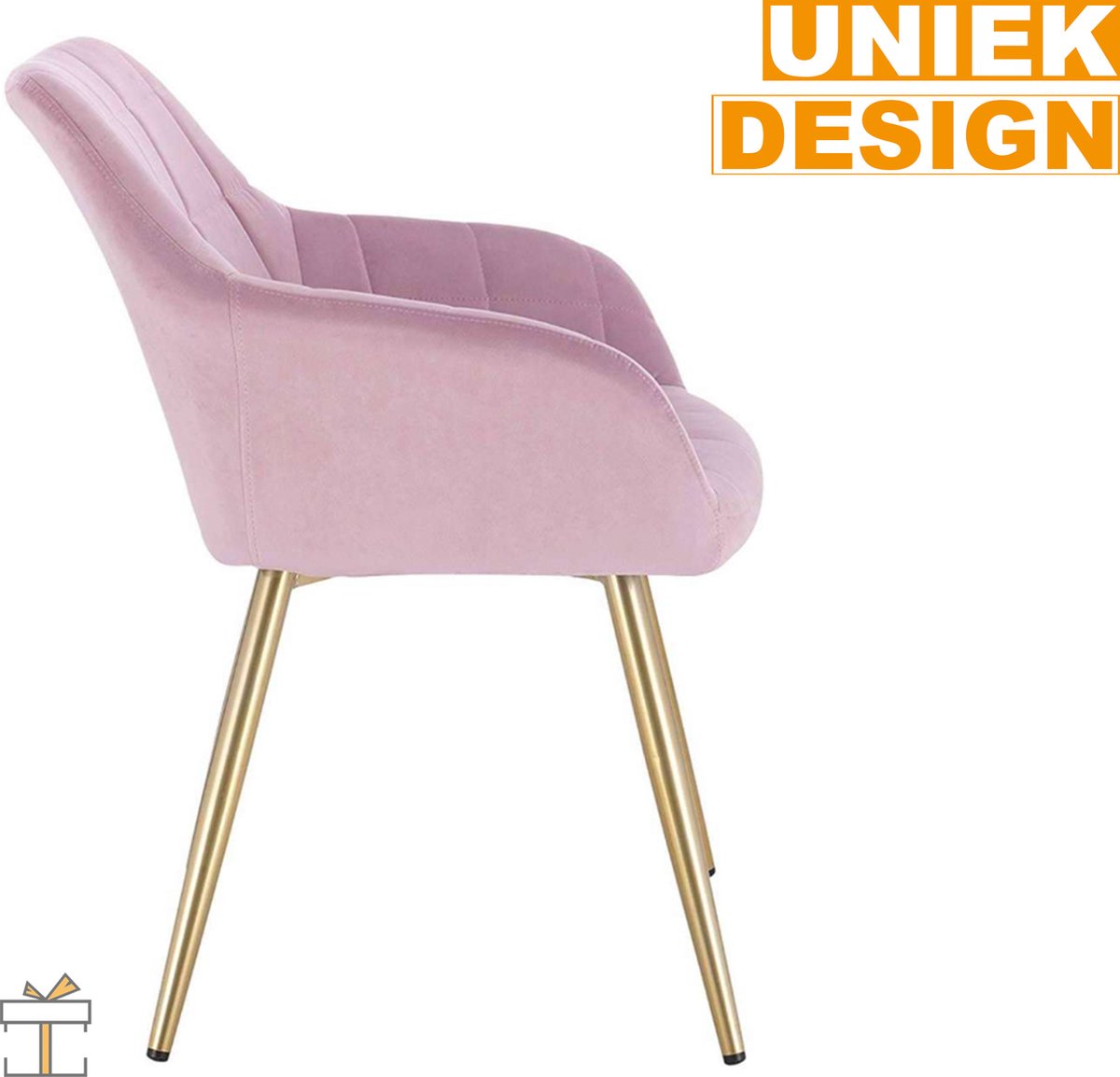 Happyment Luxe Eetkamerstoelen - Velvet Roze/goud - Fauteuils met armleuning - Woonkamerstoelen - Keukenstoelen - Kuipstoel - Set van 1