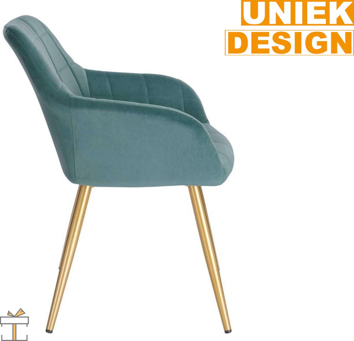 Happyment Luxe Eetkamerstoelen - Velvet Turqoise/goud - Fauteuils met armleuning - Woonkamerstoelen - Keukenstoelen - Kuipstoel - Set van 1