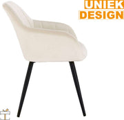 Happyment Luxe Eetkamerstoelen - Velvet Creme - Fauteuils met armleuning - Woonkamerstoelen - Keukenstoelen - Kuipstoel - Set van 1