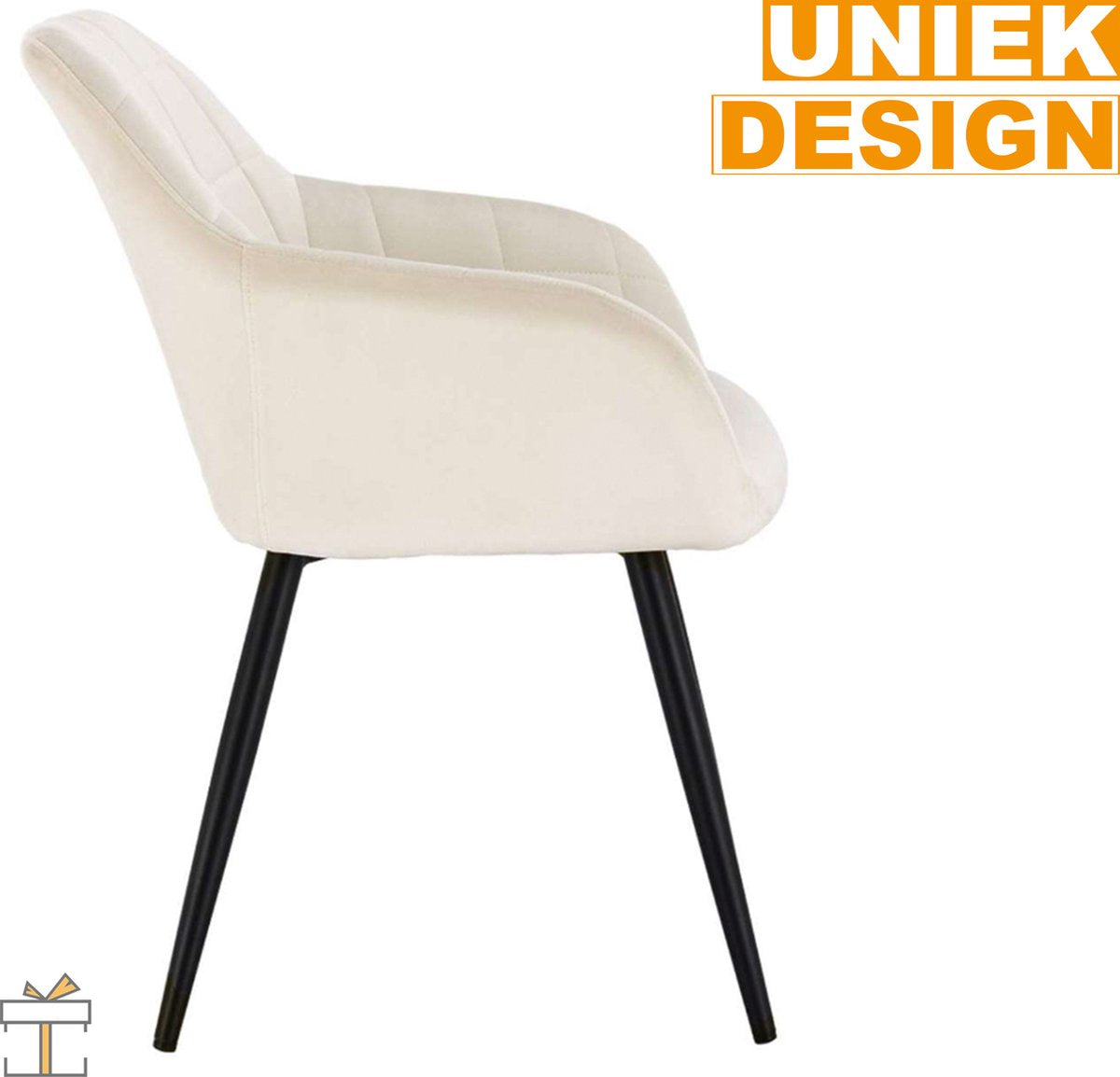 Happyment Luxe Eetkamerstoelen - Velvet Creme - Fauteuils met armleuning - Woonkamerstoelen - Keukenstoelen - Kuipstoel - Set van 1
