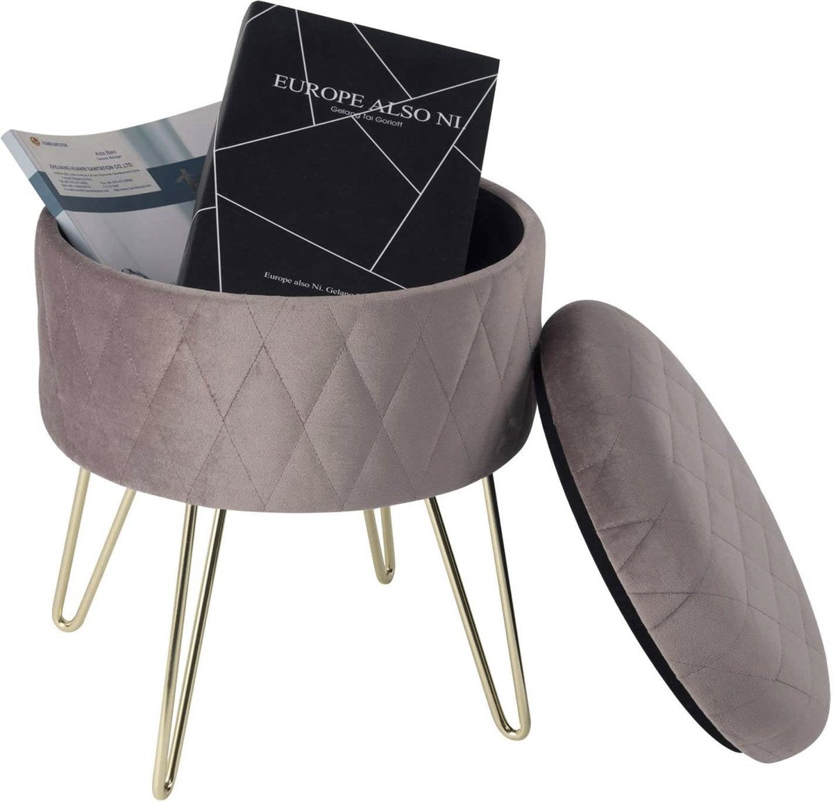Happyment Poef deluxe - Voetenbank met opbergruimte - Roze - Opbergbox hocker - Zitkist met deskel - Velvet - 31.5x31.5x36cm