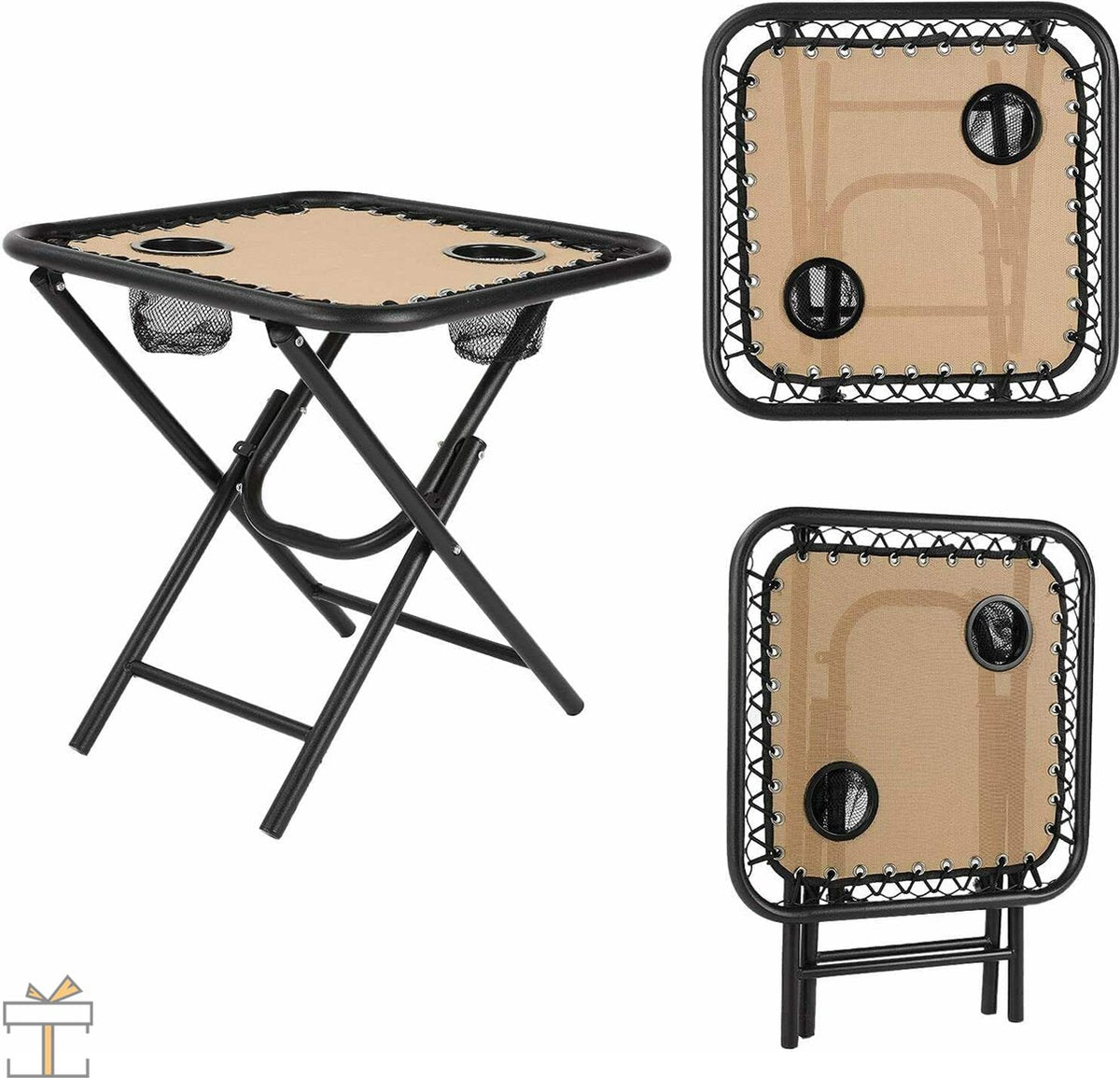 Happyment Opvouwbare strandstoelen 2 stuks - Tuinstoelen met tafeltje - Zonnebed - 0° tot 160° Verstelbaar - Beige