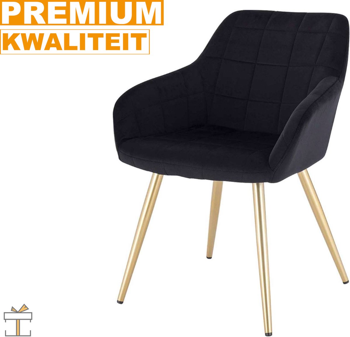 Happyment Luxe Eetkamerstoelen - Velvet zwart/goud - Fauteuils met armleuning - Woonkamerstoelen - Keukenstoelen - Kuipstoel - Set van 1