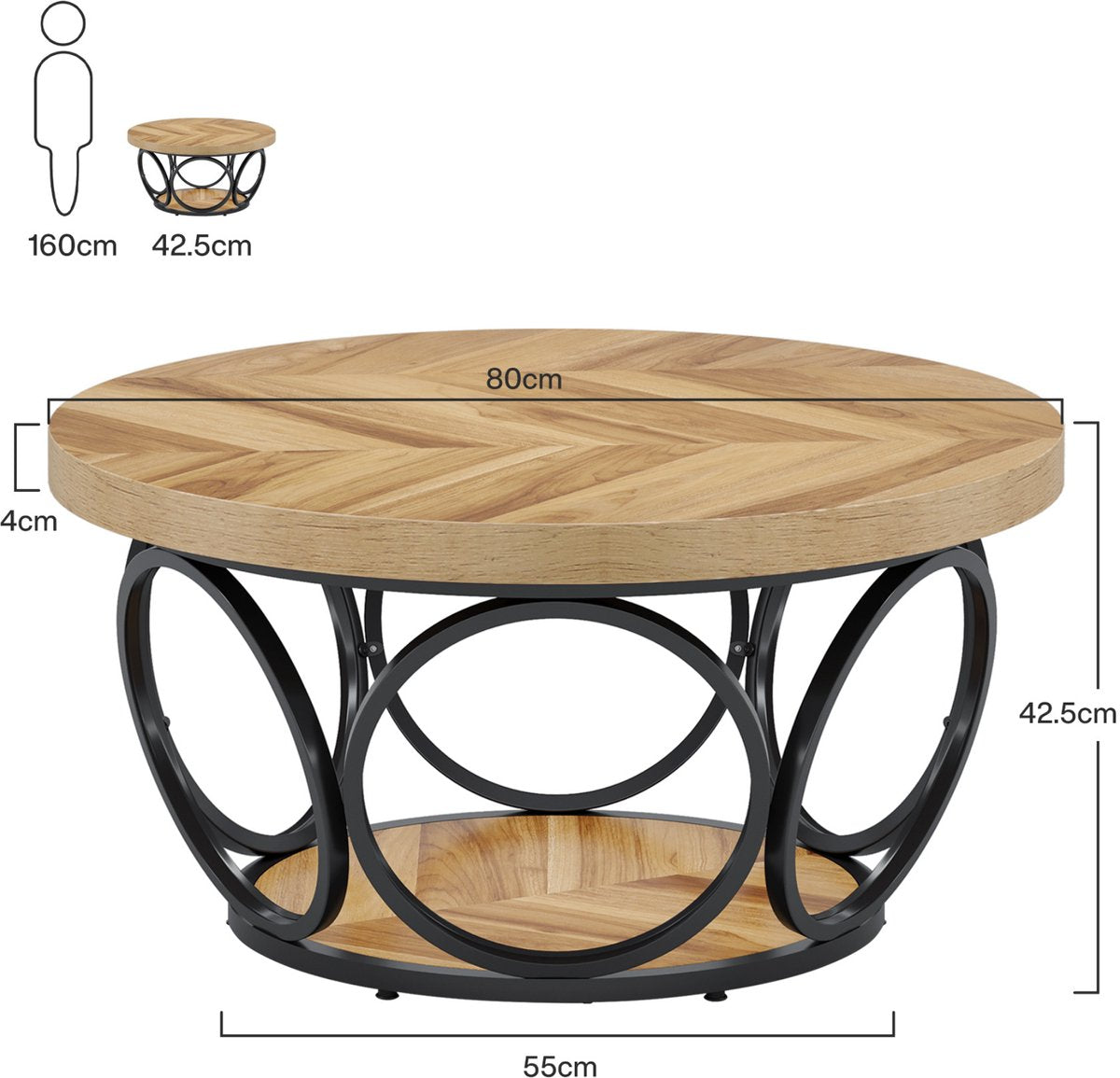 Salontafel Vitin - Rond - Modern - Voor woonkamer - Bijzettafel - 95cm - Bruin