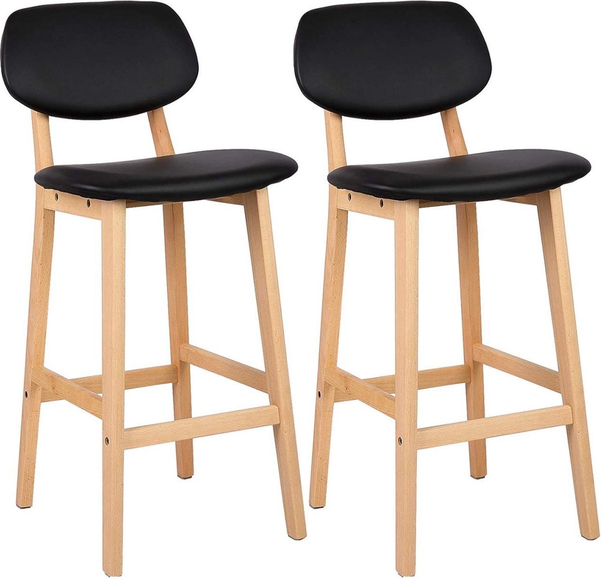 Barkrukken - Set van 2 - Houten Frame - Zwart - Ergonomisch - Met Rugleuning - Zithoogte 65 cm