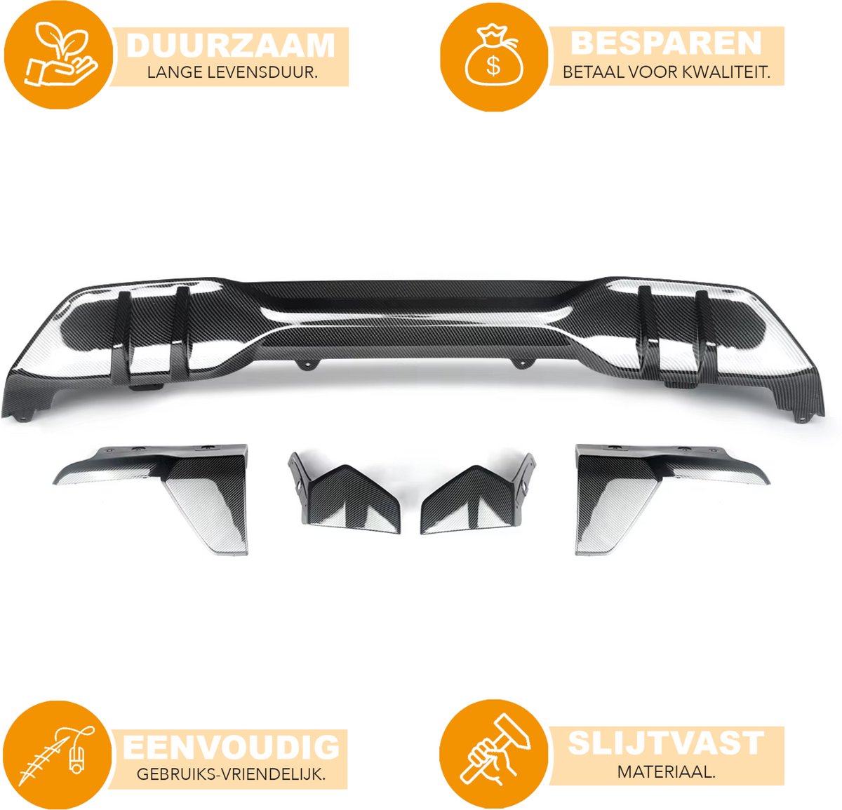 Voor- en Achterlipdiffuser - Voor BMW G05 X5 (2018-2022) - M Sport Bumper - Gloss Black Carbon Look - Auto accessoires