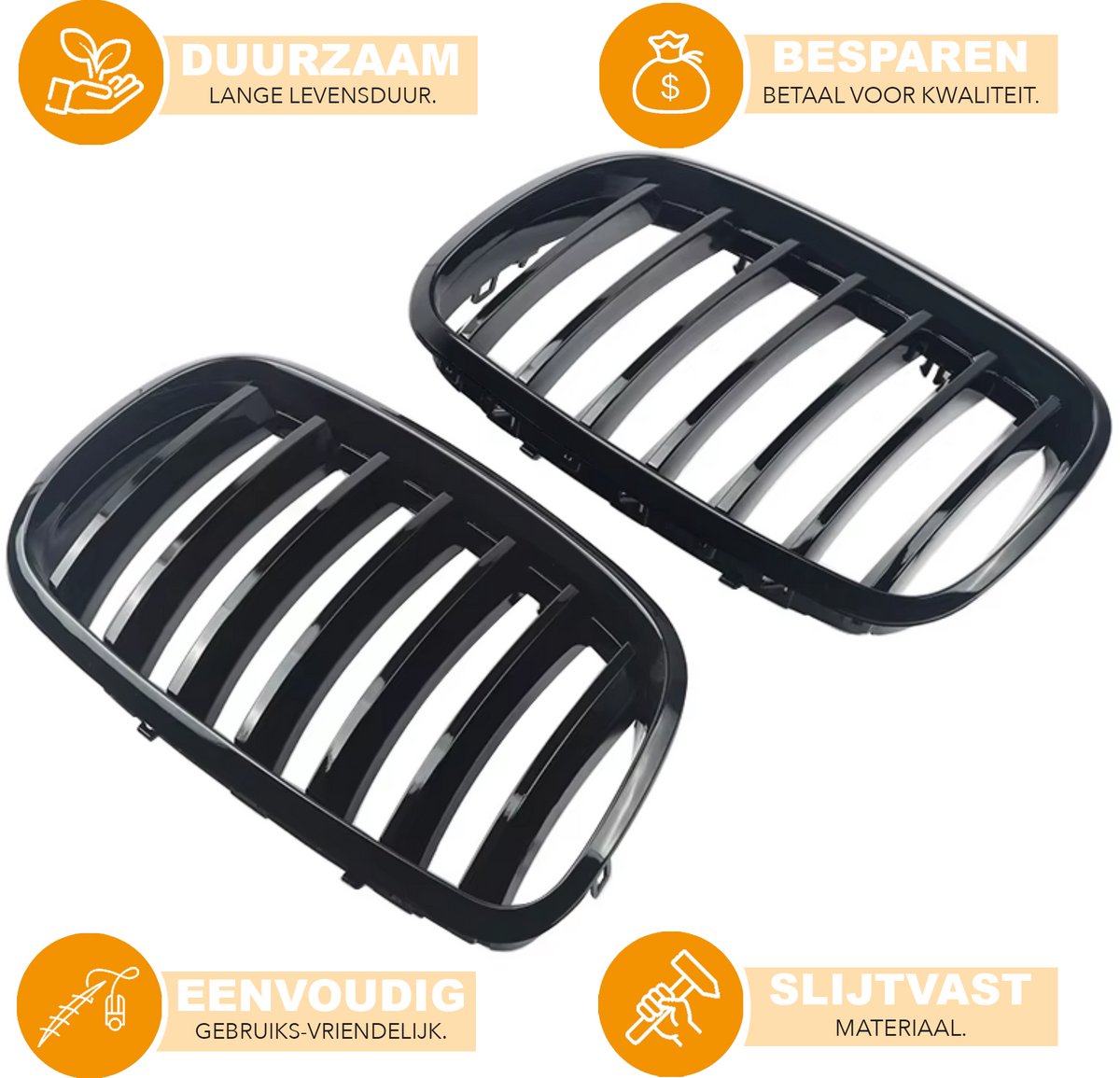 Voorbumper grille Iron - Voor BMW X5/X6 E70/E71 (2007-2013)- Glanzend Zwart - Auto accessoires