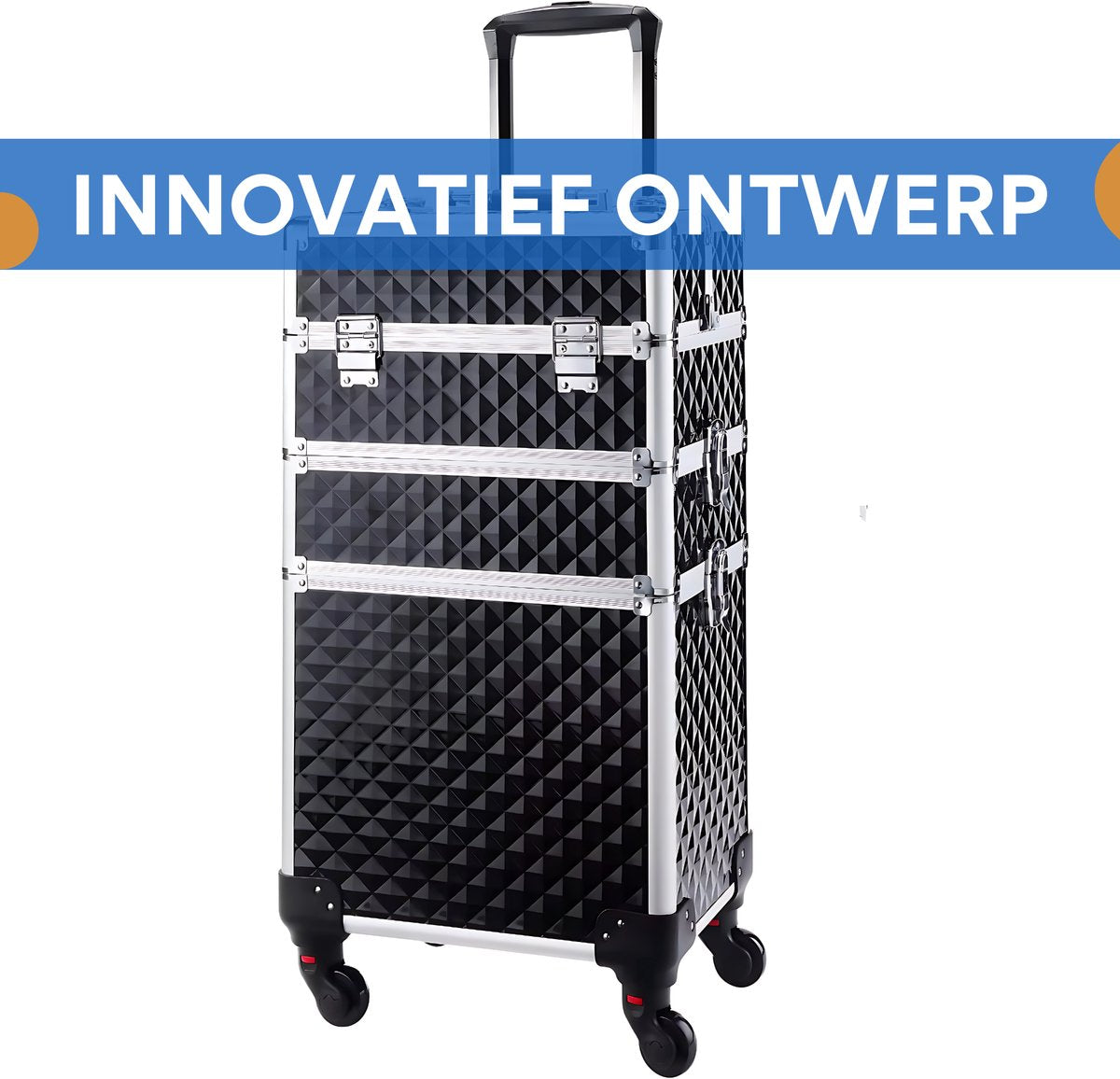 3-in-1 Rollende Make-up Trolley - Make up koffer - Kappers koffer - Beautycase - Voor Schoonheidssalons en visagie - Zwart