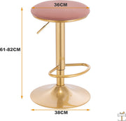 Luxe Barkruk - Velvet - Roze/goud - Zonder rugleuning - Verstelbaar - 38x(61-82)cm