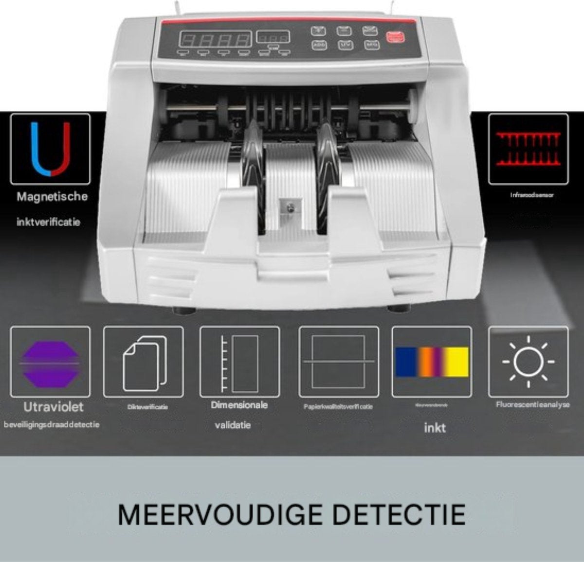 Geldtelmachine deluxe - Professionele biljettelmachine - Grijs - 1000 Biljetten p/min