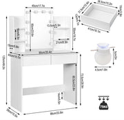 Kaptafel met LED Spiegel - Make-uptafel voor Slaapkamer - Met 2 Laden & 4 Opbergplanken - 90×40×125 cm